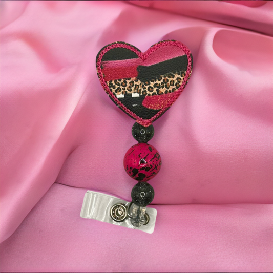 Striped Heart Beaded Badge Reel