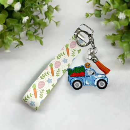 Blue Truck with Carrots Keychain and Wristlet