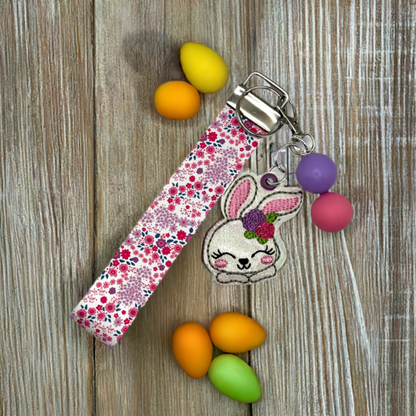 Bunny with Flowers Keychain and Wristlet