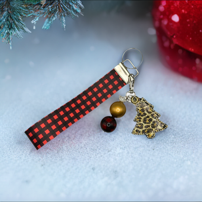 Leopard Christmas Tree Keychain and Wristlet