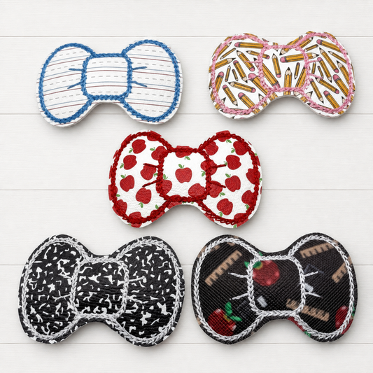 Back to School Hair Bow Clips on a clean white wood background