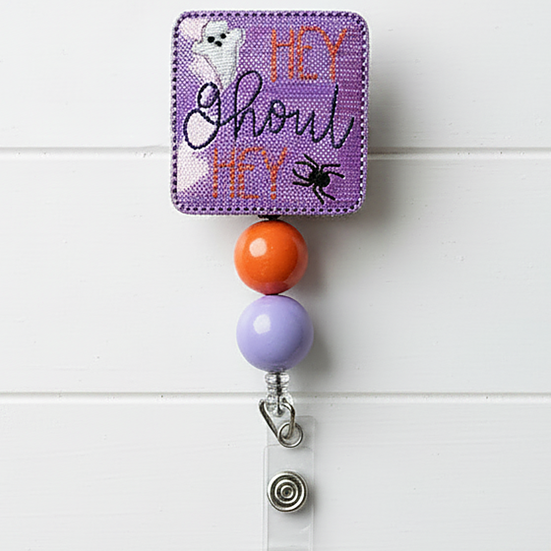 Hey Ghoul Hey Beaded Badge Reel