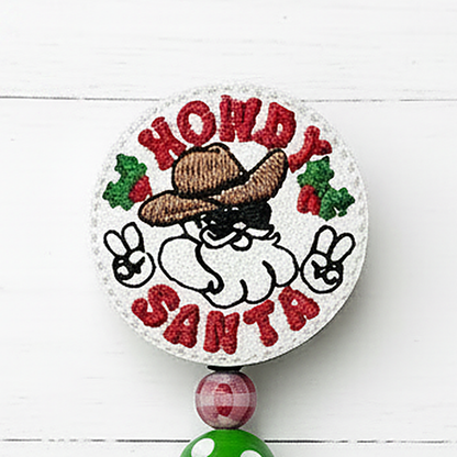 Howdy Santa Beaded Badge Reel