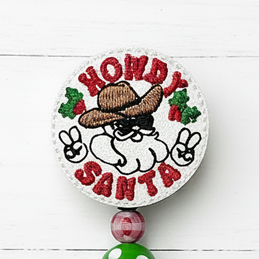 Howdy Santa Beaded Badge Reel