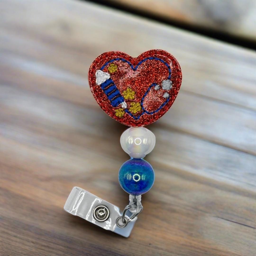 Patriotic Stethoscope Heart Badge Reel