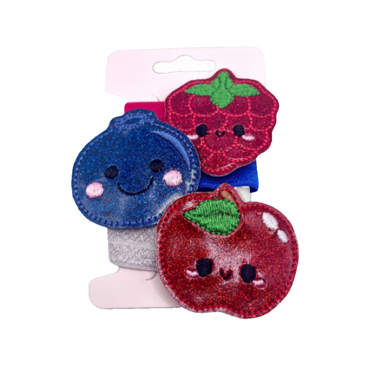 Apple, Raspberry, and Blueberry Pony Tail Hair Ties
