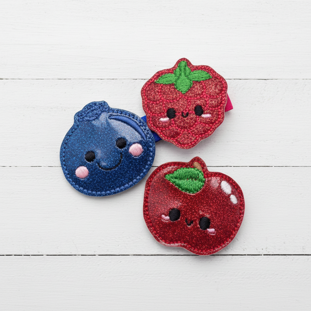 Apple, Raspberry, and Blueberry Pony Tail Hair Ties