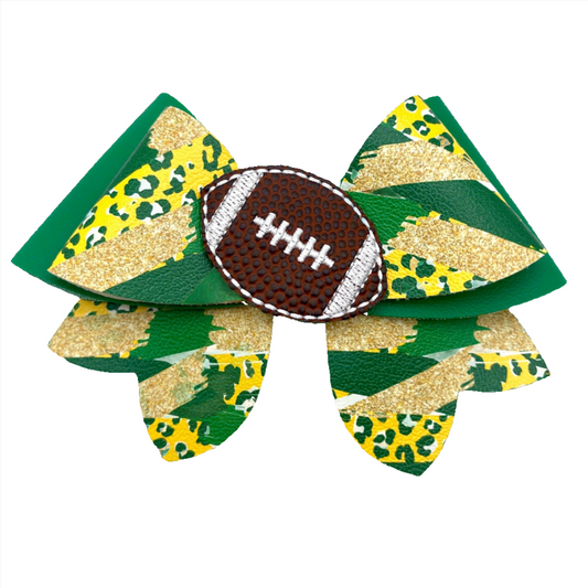 Green and Yellow Football Heart Bow