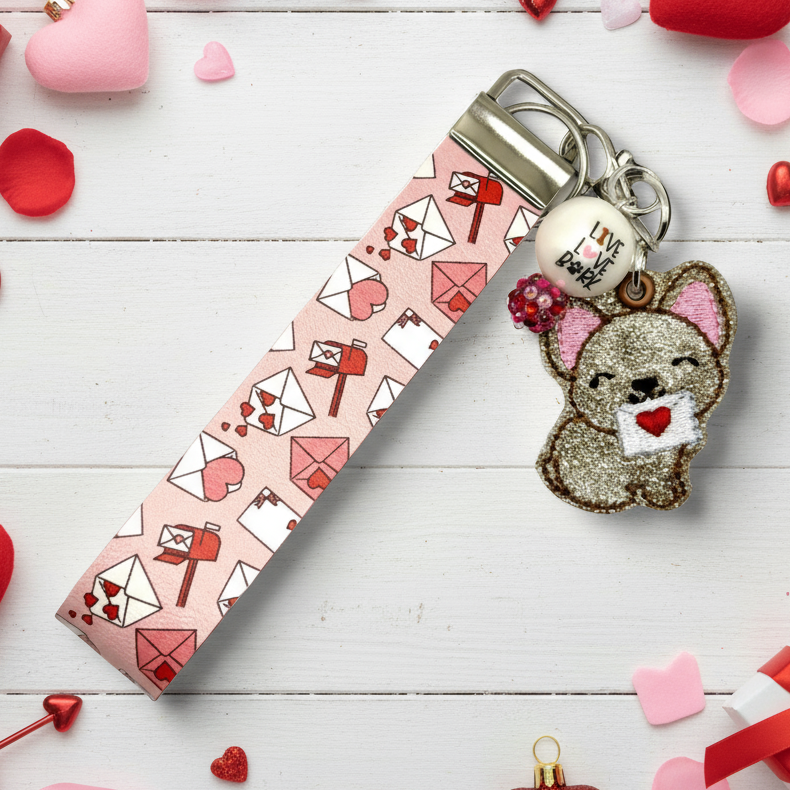 Dog with Love Letter Keychain and Wristlet
