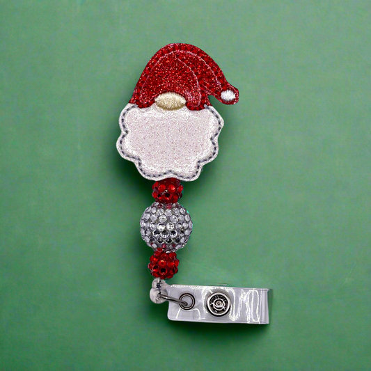 Santa Gnome Head Beaded Badge Reel