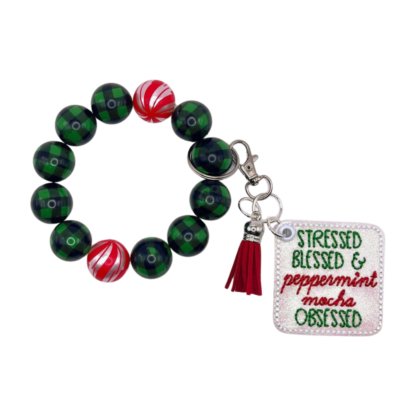 Peppermint Mocha Obsessed Keychain and Beaded Wristlet