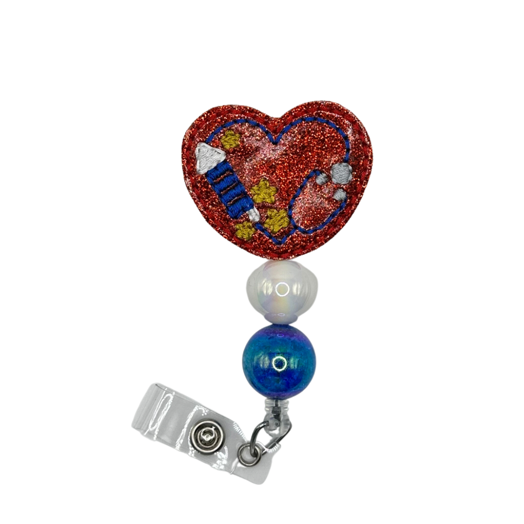 Patriotic Stethoscope Heart Badge Reel