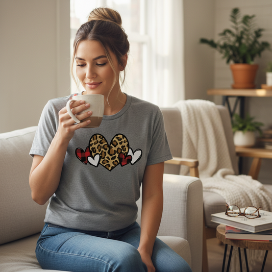 Leopard and Buffalo Plaid Heart T-Shirt