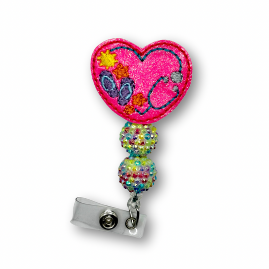 Summer Heart Stethoscope Beaded Badge Reel