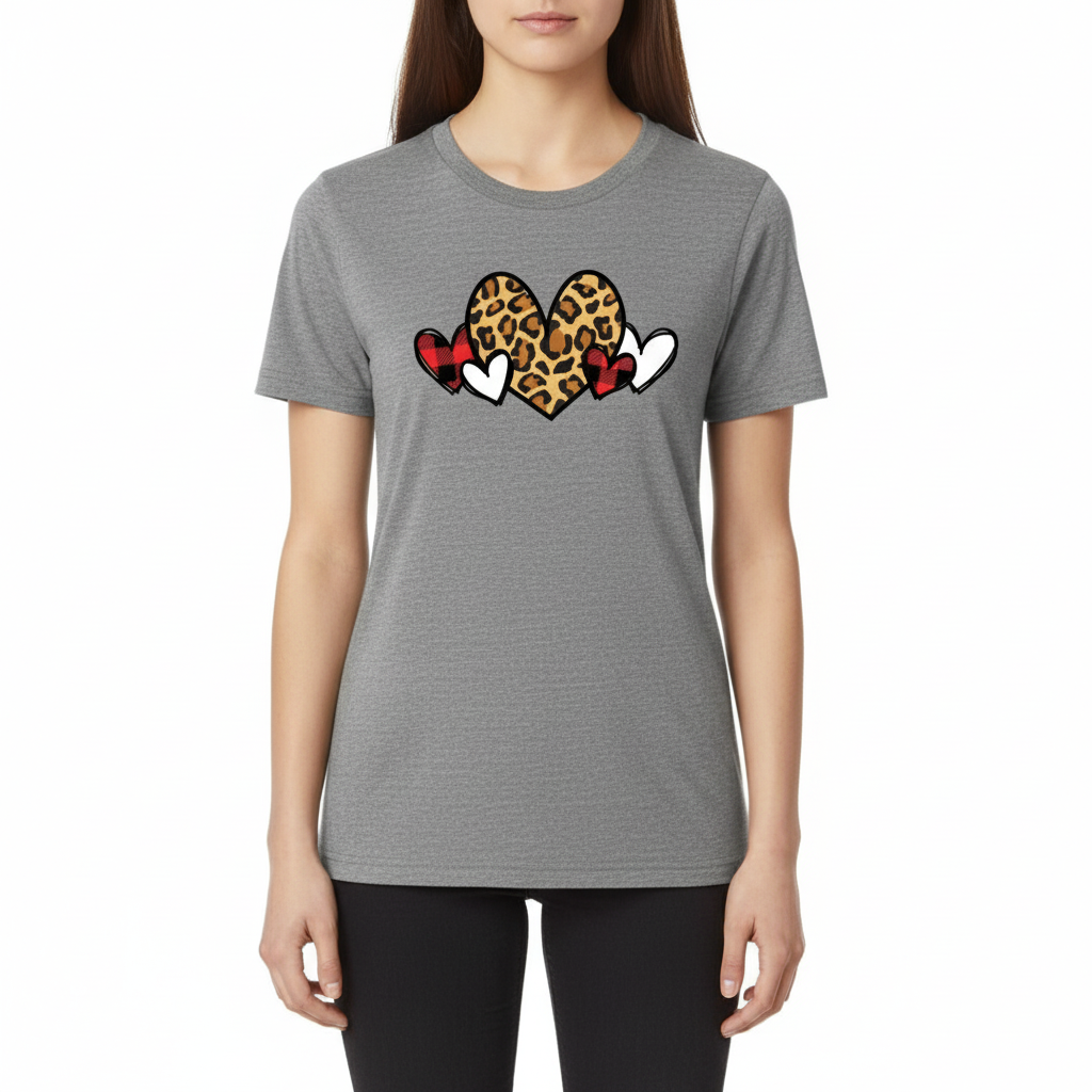 Leopard and Buffalo Plaid Heart T-Shirt