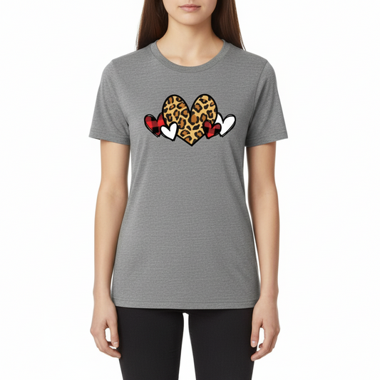Leopard and Buffalo Plaid Heart T-Shirt