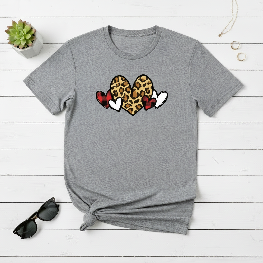 Leopard and Buffalo Plaid Heart T-Shirt