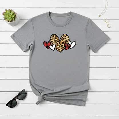 Leopard and Buffalo Plaid Heart T-Shirt