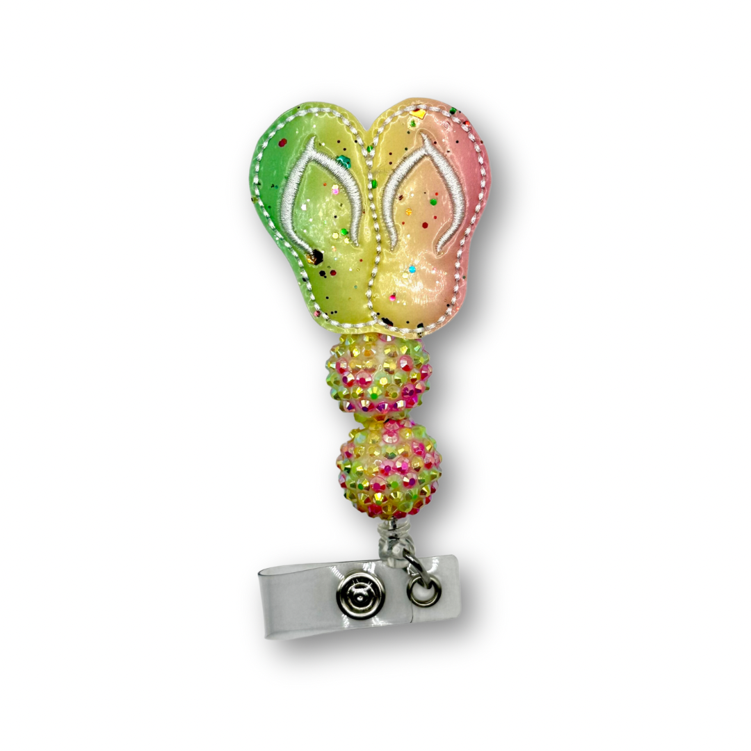 Sparkle Flip Flop Badge Reel: Glitter and Glamour for Your Workday