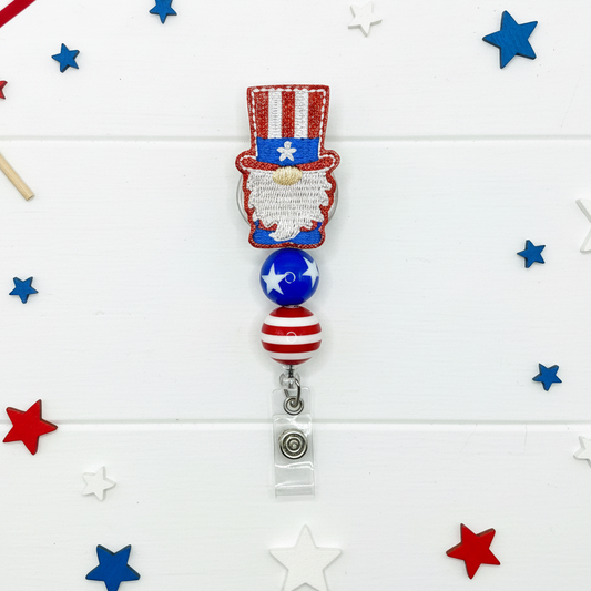 Uncle Sam Gnome Beaded Badge Reel
