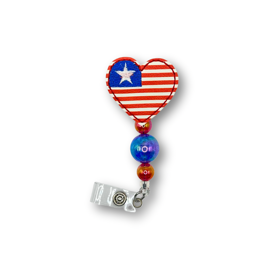 American Flag Heart Badge Reel