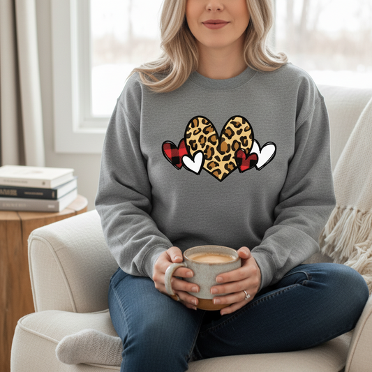 Leopard and Buffalo Plaid Heart Sweatshirt