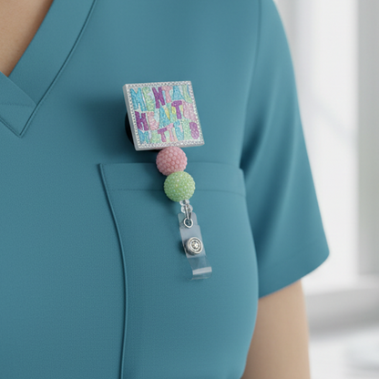 Mental Health Silver Beaded Badge Reel