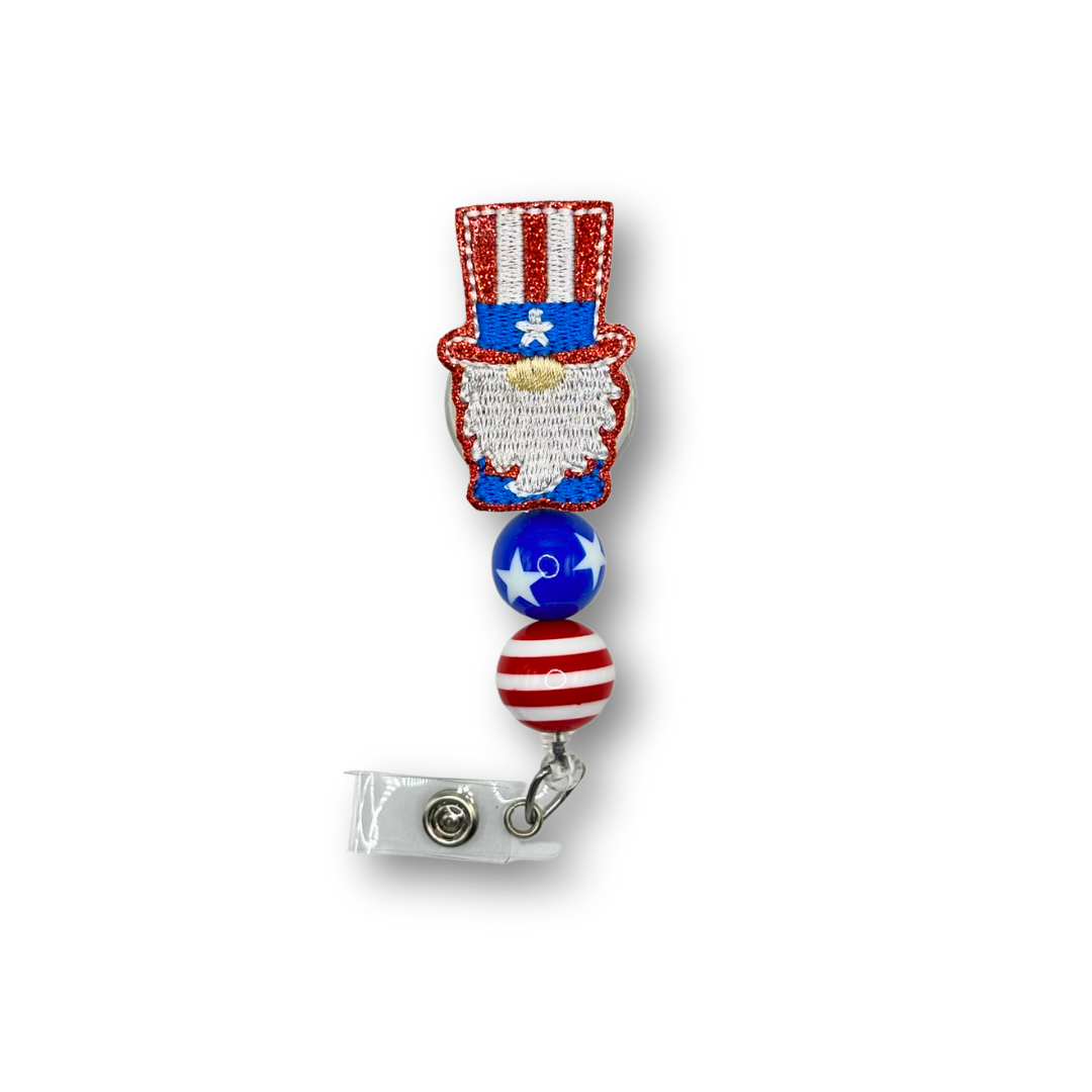 Uncle Sam Gnome Beaded Badge Reel
