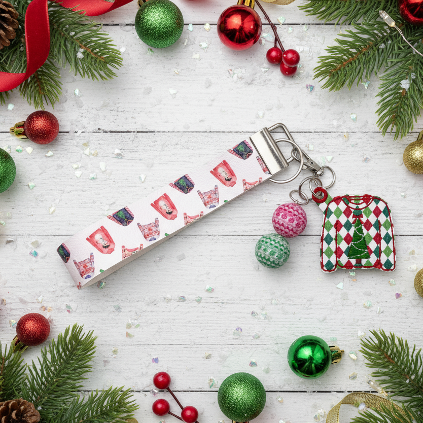 Ugly Christmas Sweater keychain and Wristlet
