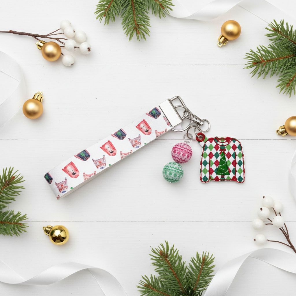 Ugly Christmas Sweater keychain and Wristlet