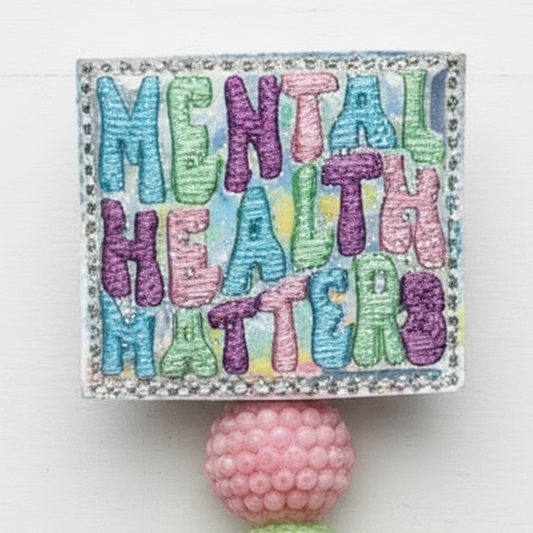 Mental Health Silver Beaded Badge Reel