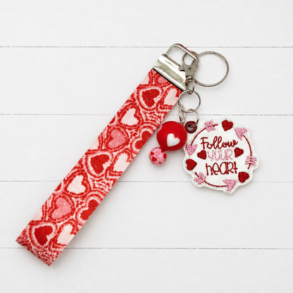 Follow Your Heart Heart Keychain and Wristlet — clean white wood primary image