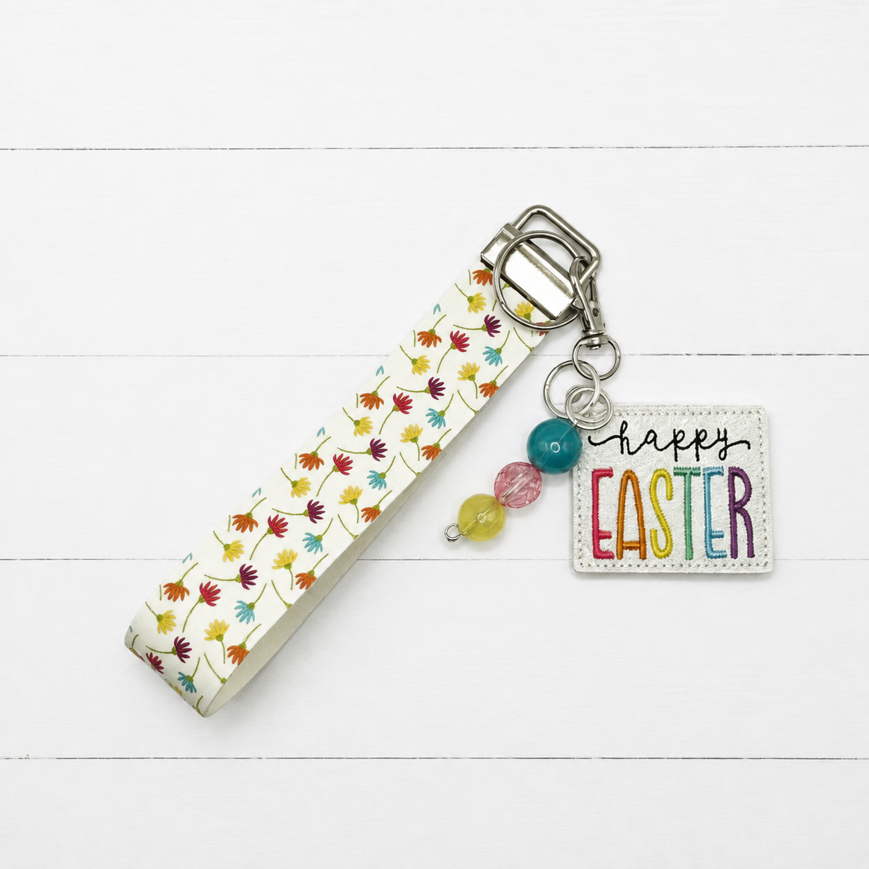 Happy Easter Keychain and Wristlet — clean white wood primary image