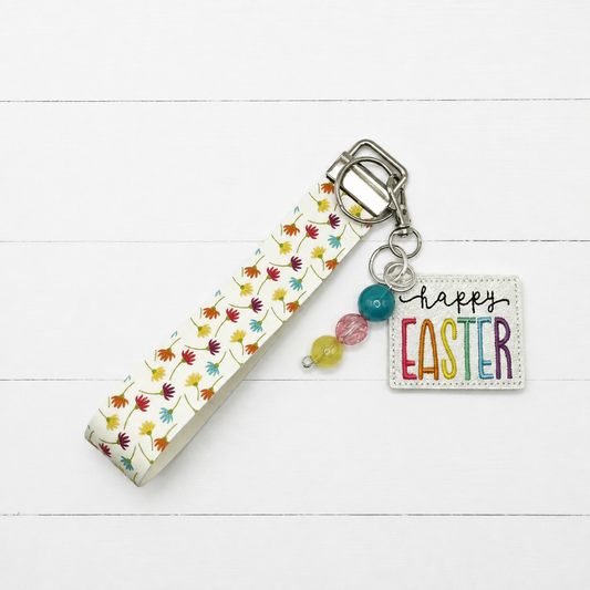 Happy Easter Keychain and Wristlet — clean white wood primary image