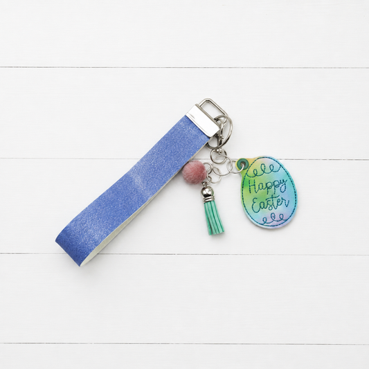 Happy Easter Keychain and Wristlet — clean white wood primary image