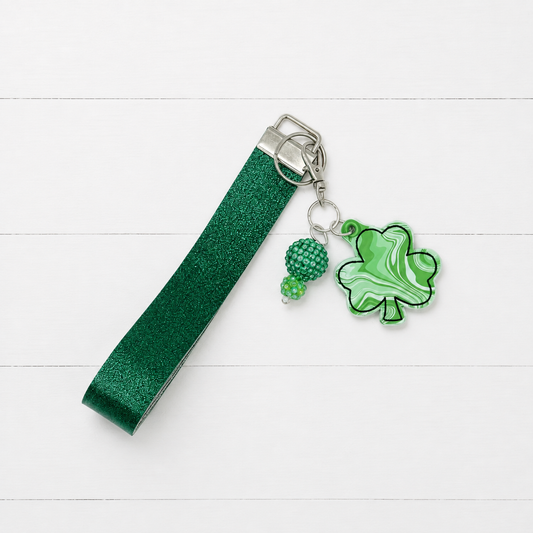 Marble Shamrock Keychain and Wristlet — clean white wood primary image