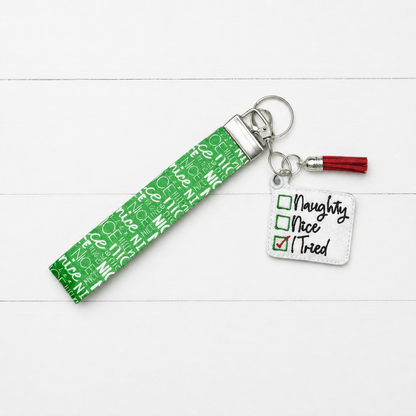 Naughty, Nice, I Tried Keychain and Wristlet — clean white wood primary image