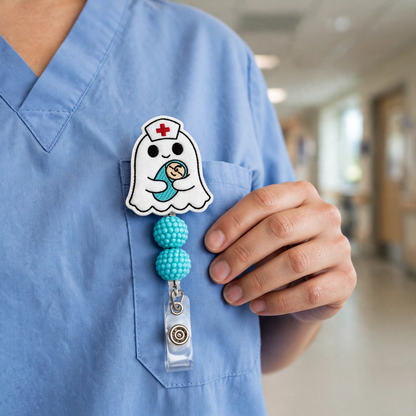 L&D Ghost Nurse Halloween Badge Reel