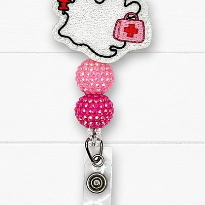 Pink Nurse Ghost Halloween Badge Reel