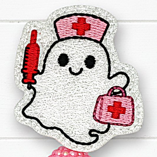 Pink Nurse Ghost Halloween Badge Reel