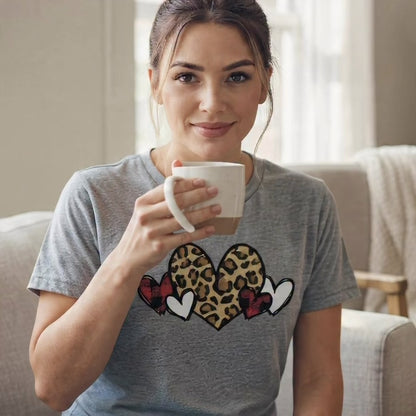 Leopard and Buffalo Plaid Heart T-Shirt
