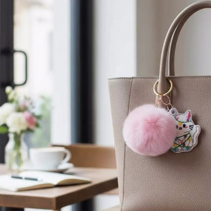 Christmas Light Kitten Pom Pom Keychain