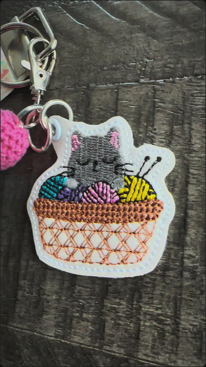 Cat in Basket Keychain and Wristlet
