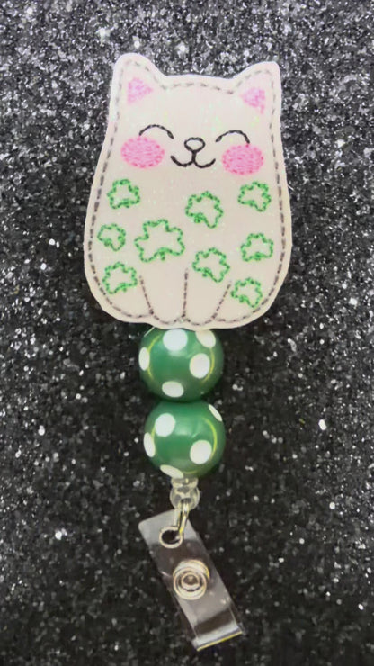 Shamrock Cat Badge Reel