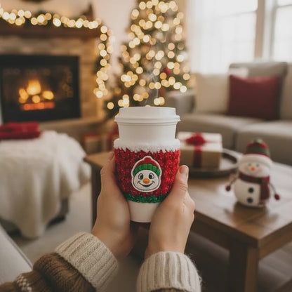 Beanie Hat Snowman Coffee Cozy | Holiday Drink Sleeve