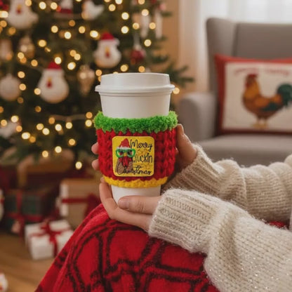 Merry Cluckin Christmas Coffee Cozy | Holiday Drink Sleeve
