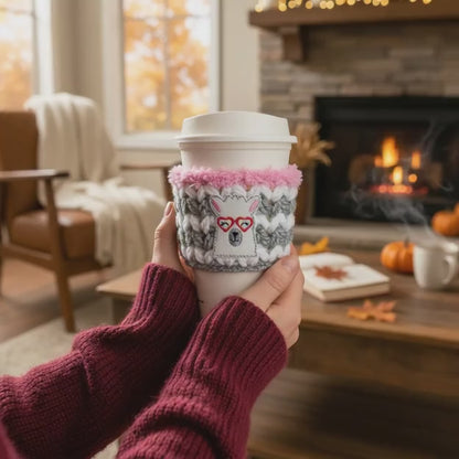 Llama with Heart Glasses Coffee Cozy