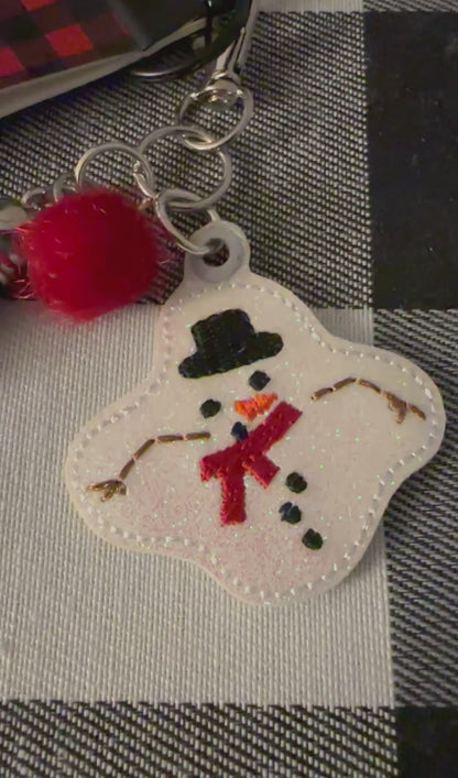 Snowman Keychain and Buffalo Plaid Wristlet