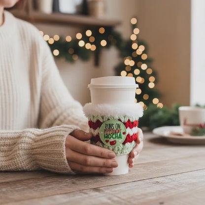 Runs on Peppermint Mocha Coffee Cozy | Holiday Drink Sleeve