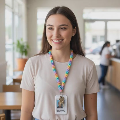 Rainbow Polka Dot Scrunchie Lanyard